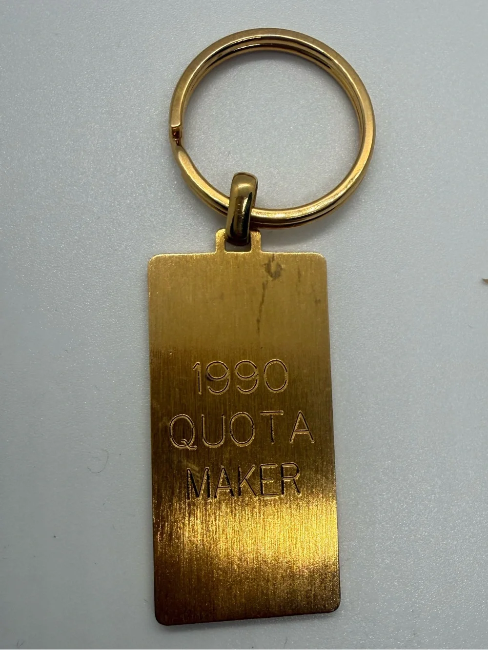 Vintage 1990 GPC Quota Maker Gold Tone Enamel Keychain
